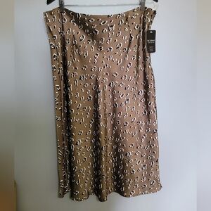 Hayden Brown Leopard Print Midi Skirt Satin Flowy Plus Size 2XL